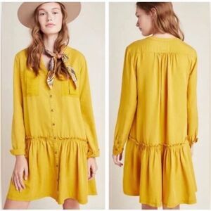 Anthropologie Maeve Marlie Drop Waist Tunic Mini Dress In Gold